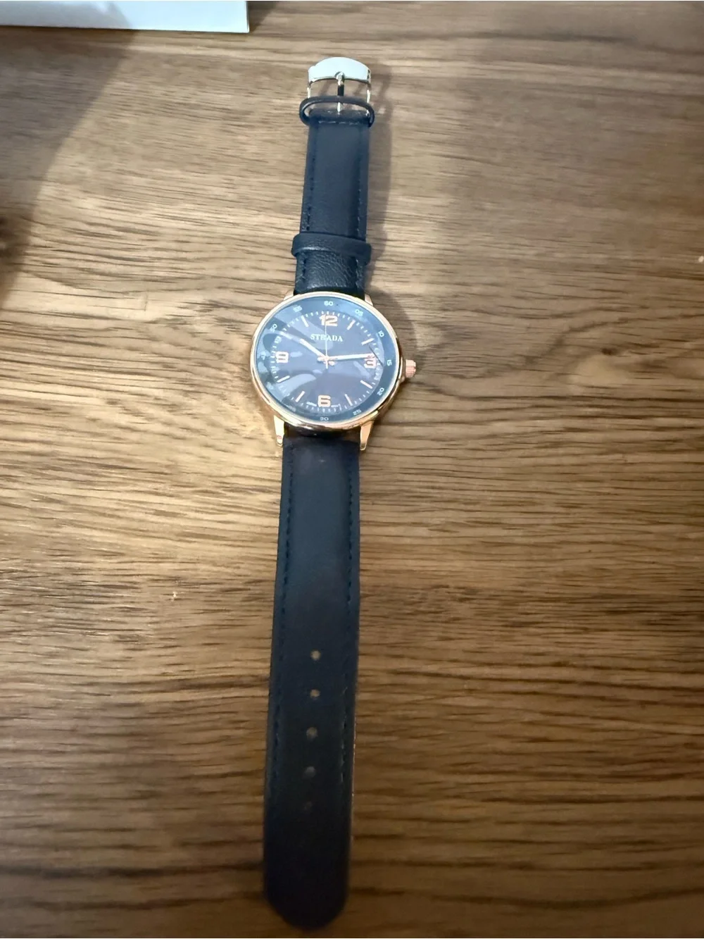 Strada Black Strap Watch with Rose Gold Case and Black Dial